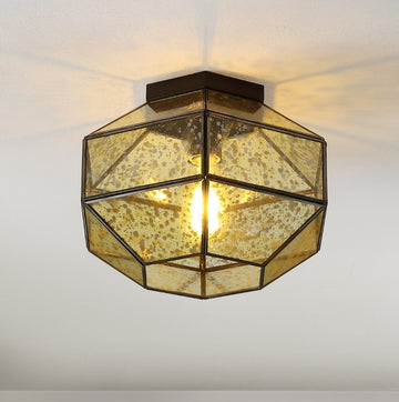 Evelyn 12.5" Vintage Farmhouse Iron/Glass LED Flush Mount - JONATHAN Y